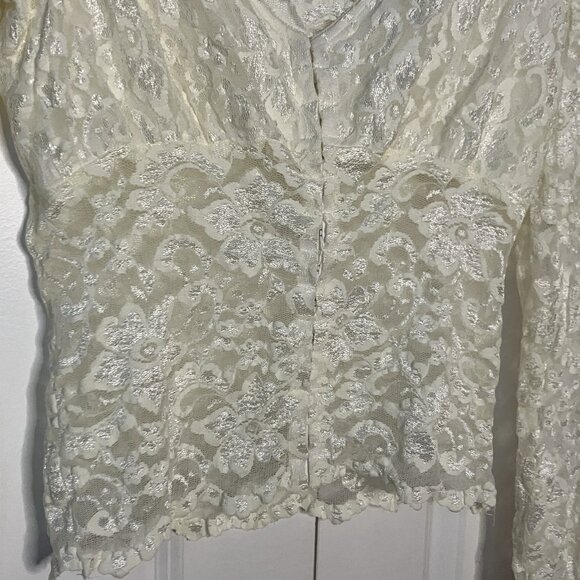 Y2K Icone Simons Lace Mesh Sheer Top Womens XL Off White Cropped Whimsigoth Vtg - Picture 3 of 7